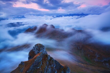Fantastic sunrise in the Dolomites mountains, South Tyrol, Italy. Italian alpine panorama in Dolomiti mountain at sunrise with steep rocky walls, Monte Pelmo in dramatic light. Christmasの写真素材