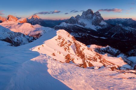 Fantastic sunrise in the Dolomites mountains, South Tyrol, Italy.の写真素材