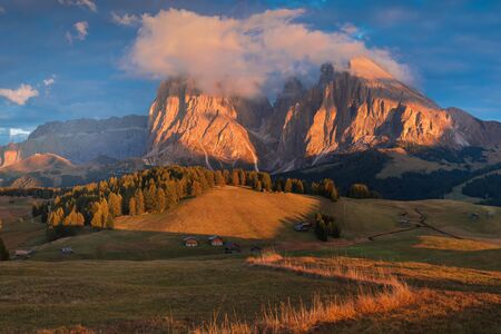 Alpe di Siusi mountain ridge. Trentino Alto Adige Region, South Tyrol, Veneto, Italy. Dolomite Alps,...
