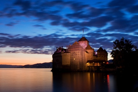 Famous castle Chateau Chillon in Canton of Vaud, Switzerland.のeditorial素材