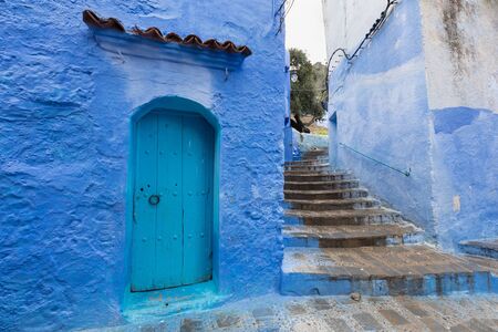 Traditional and typical moroccan architectural details in Chefchaouen, Morocco Africa Nice doors, windowsの写真素材