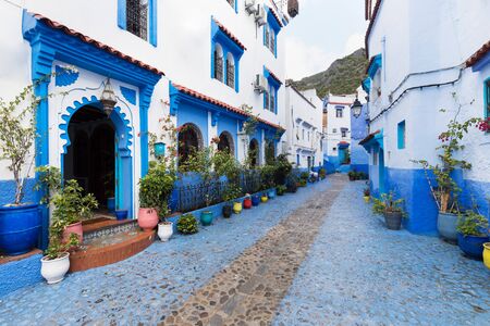 Traditional and typical moroccan architectural details in Chefchaouen, Morocco Africa Nice doors, windowsの写真素材
