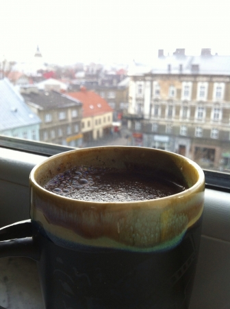 Cup of coffee in cityの素材