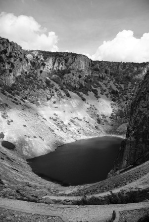 Famous Blue Lake in Imotski - Croatia - BW versionの写真素材