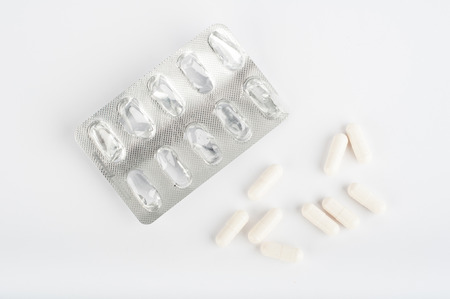 Photo of medicine pills on white backgroundの写真素材