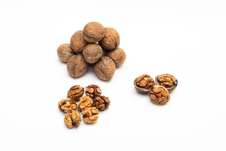 Photo of walnuts against white background with soft shadow