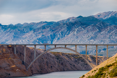 Photo of Maslenica bridge, A1 Highway bridge under Velebit Mountain, Dalmatia, Croatiaの写真素材