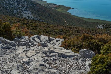Photo of Vransko Lake and Kornati Islands. View from Kamenjak hill. Dalmatia, Croatia.