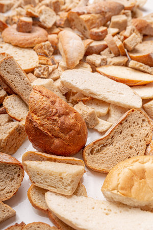 Photo of Slices of old, dry bread. Intended for a breadcrumbs of for the cattle. Dry bread.