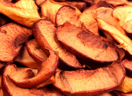 Close up dry slices of apple backgroundの写真素材