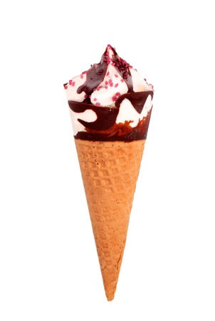 Ice cream with chocolate isolated on white backgroundの写真素材
