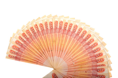 Five thousand ruble notes isolated on white backgroundの写真素材