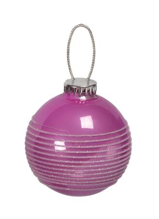 Happy New Year and Merry Christmas. Purple  shiny Christmass ball isolated on white backgroundの写真素材