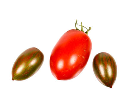 Naples Finger and San Marzano tomatoes isolated on white backgroundの写真素材