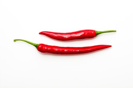 Two red chilli peppers arranged horizontally