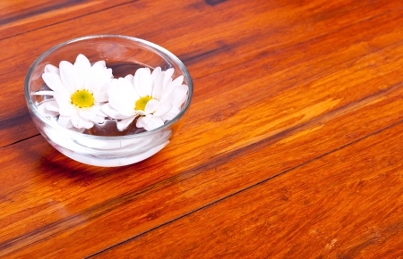 Flowers in water at a spa for handsの写真素材