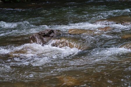 Rapid mountain river in the Bieszczady Mountains.の写真素材