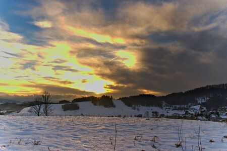 Sunset in Pola?czyk in winter.の写真素材