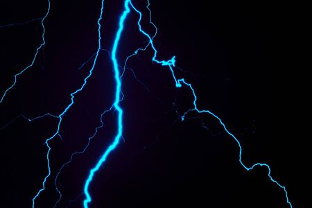 Beautiful blue lightning power against the darkness.の写真素材
