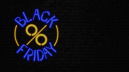 Black Friday neon sign on brick wall background. 3D rendering.の写真素材