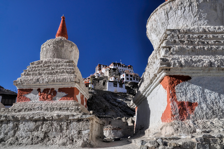 Sunlit stone monuments of Chemrey monastery in Ladakh  の写真素材