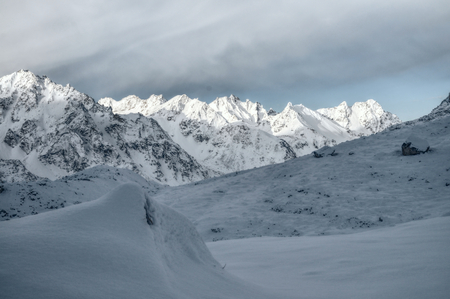 Picturesque view of Himalyas near Kanchenjunga, the third tallest mountain in the worldの写真素材