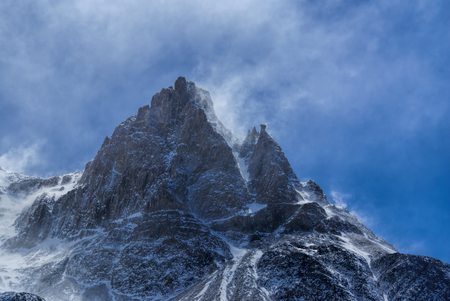 Magnificent view of snow-covered mountain peak in Los Glaciares National Parkの写真素材