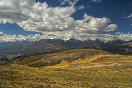 Picturesque view of clouds casting shadows on Peruvian Cordillera Negraの写真素材