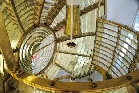 Close-up view of a modern lamp made of steel and glassの写真素材
