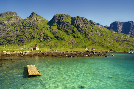 Picturesque coastline of Lofoten islands in Norway near Reineの写真素材