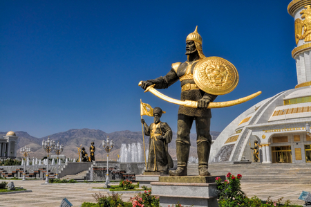 Statues around monument of independence in Ashgabat, capital city of Turkmenistanのeditorial素材