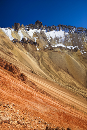 Picturesque view of colored mountain slopes near Salar de Uyuni in Boliviaの写真素材