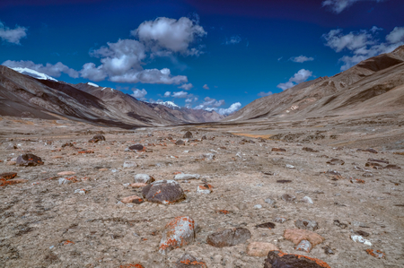 Scenic rocky valley in Pamir mountains in Tajikistanの写真素材
