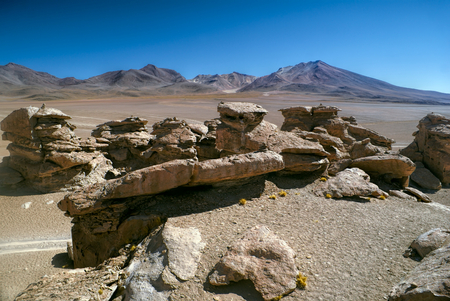 Picturesque view of rocks in bolivian desert near Salar de Uyuni in south american Andesの写真素材
