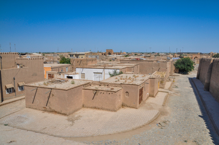 Scenic view of Khiva, town in Uzbekistan with its typical housesの写真素材