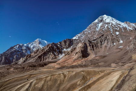 Scenic rocky valley in Pamir mountains in Tajikistanの写真素材