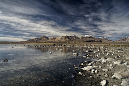 Picturesque view of volcanoes, in bolivian Sajama national parkの写真素材