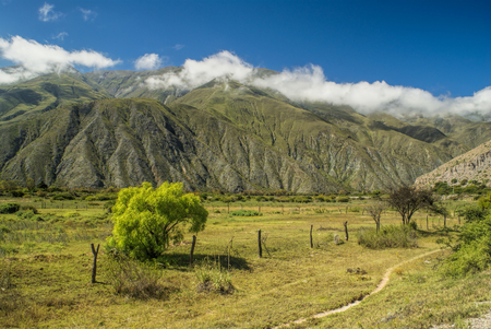 Scenic mountains with peaks in clouds in Salta region, Argentina, south Americaの写真素材