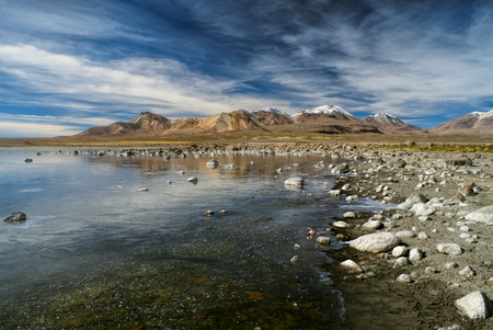 Scenic view of volcanic landscape in bolivian Sajama national parkの写真素材