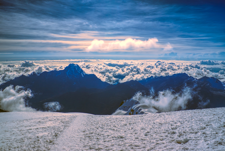 Breathtaking morning view from near top of Huayna Potosi mountain in Boliviaの写真素材
