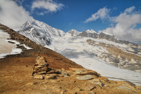 Picturesque scenery in Himalayas mountains in Nepalの写真素材
