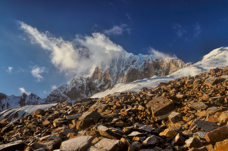 Picturesque mountain peaks in Pamir mountains in Tajikistanの写真素材