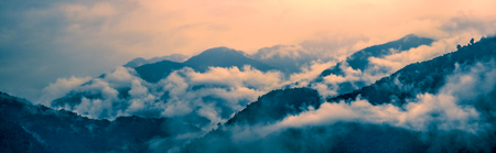 Scenic panorama of cloudy valley in Arunachal Pradesh, Indiaの写真素材