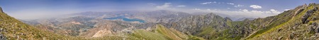 Scenic panorama of mountainous landscape of Tian Shan mountain range near Chimgan  in Uzbekistanの写真素材