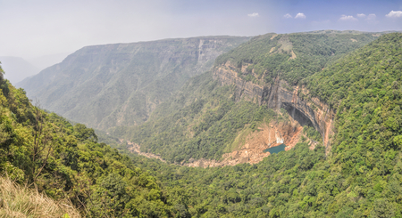 Beautiful Nohkalikai waterfalls in Cherrapunji, Indiaの写真素材