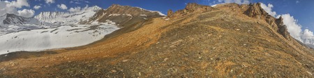 Scenic panorama with mountain guides in Dolpo region in Himalayas, Nepalの写真素材