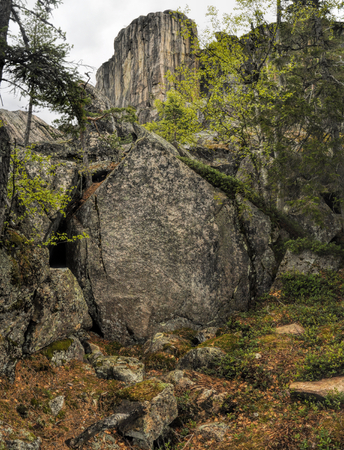 Scenic panorama of rocky landscape in Gygrestolen, Norwayの写真素材