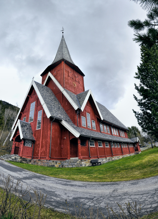 Hul church in Norway on cloudy dayの写真素材