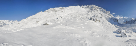 Scenic panorama of Himalayas near Kanchenjunga in Nepalの写真素材