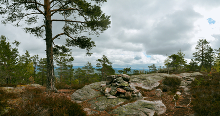 Scenic panorama of rocky landscape in Gygrestolen, Norwayの写真素材